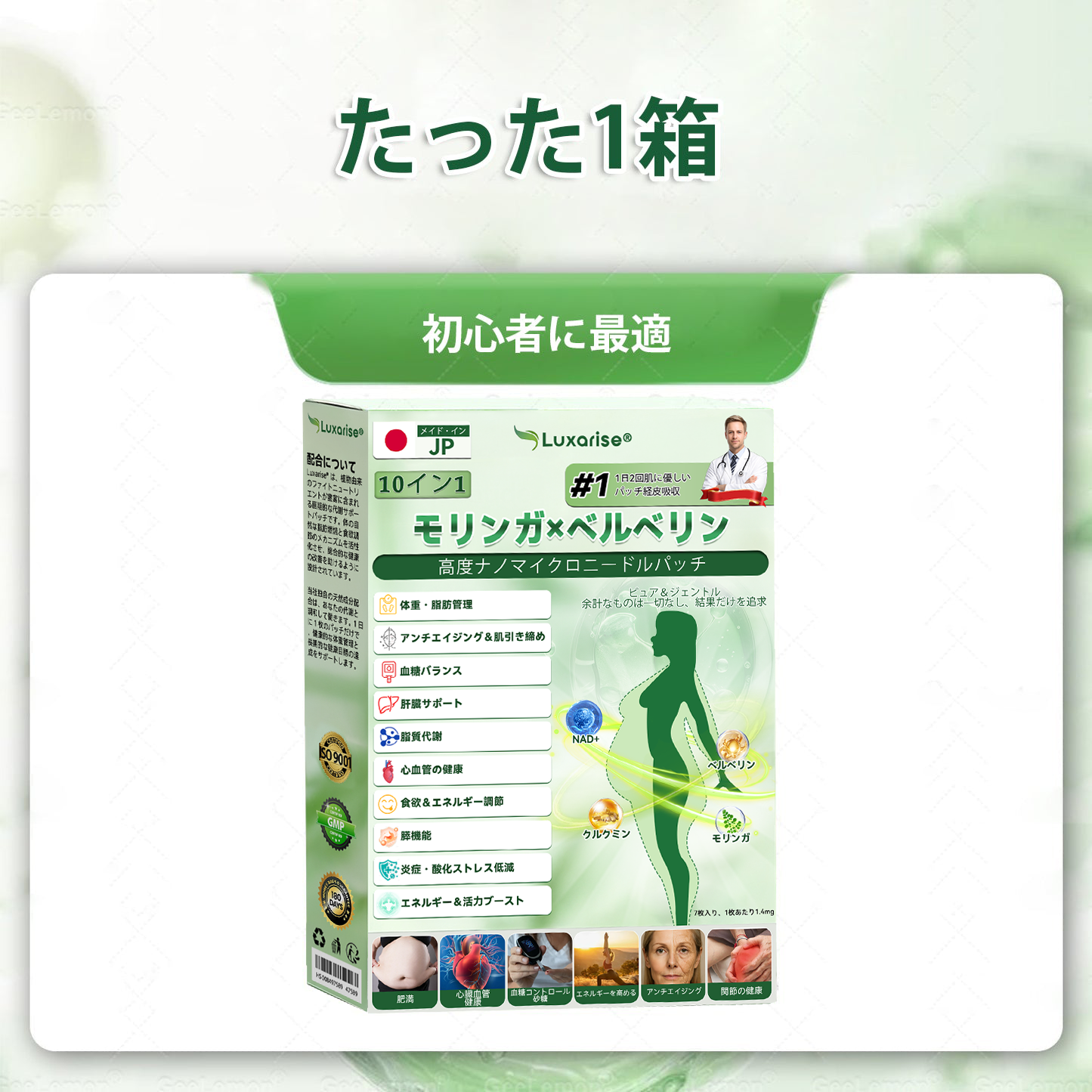 🌝公式ストア | 𝑳𝒖𝒙𝒂𝒓𝒊𝒔𝒆® モリンガ＆ベルベリン 10-IN-1 高機能ナノマイクロニードルパッチ（1日1回、7日で変化を実感）✅肥満・糖尿病・睡眠時無呼吸症候群・関節の悩み向け